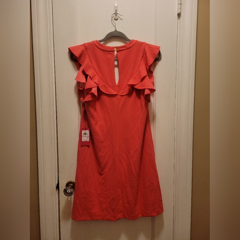 Vince Camuto Vibrant Coral Dress with Ruffle Sleeves Size 6 NWT - Picture 6 of 9
